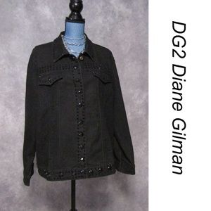 DG2 Diane Gilman Black Jean Jacket w/ Rhinestones